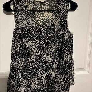 Ann Taylor Loft Womens Top Sleeveless Sz L Black/Off White Ruffled Front